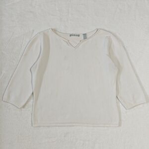 Women's 3/4 Sleeve V-neck Top Blouse Stretch Relaxed Small Off White Cream Beige